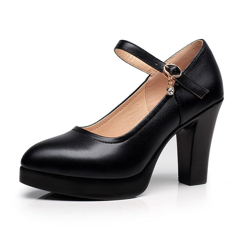 Tacones altos con hebilla y tacón grueso de punta redonda informales para mujer