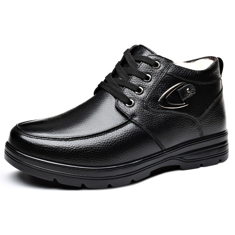 Zapatos de cuero gruesos y cálidos con forro polar para hombres de mediana edad y ancianos de invierno
