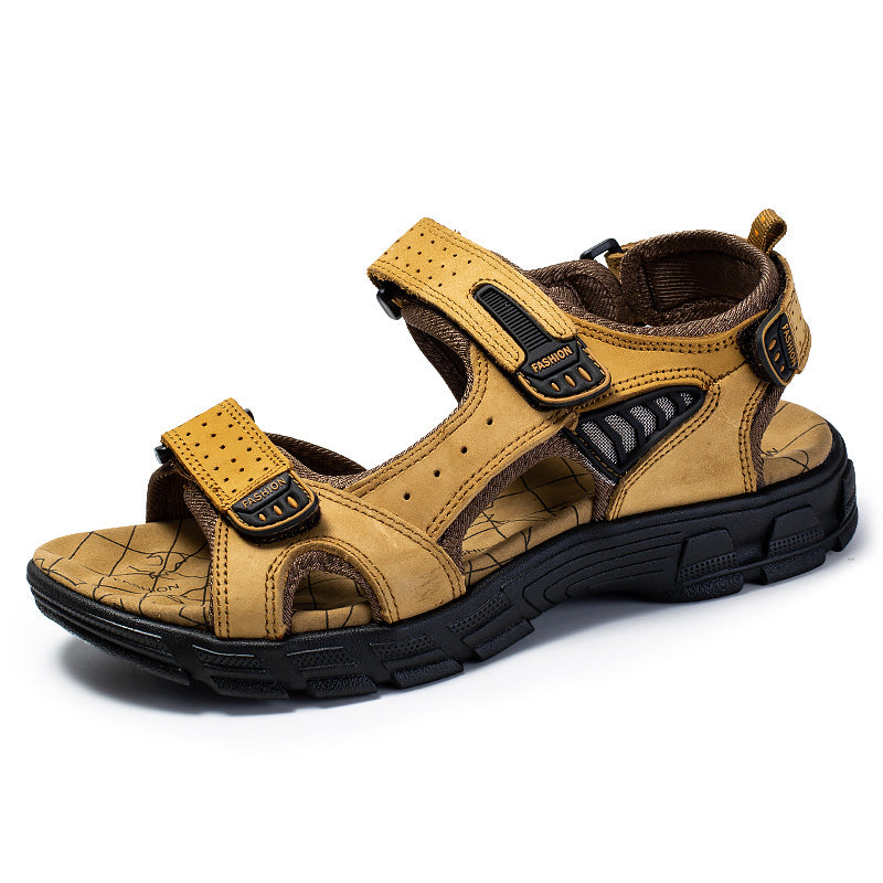 Sandalias de cuero estilo retro casual para hombre, estilo playa y exterior.
