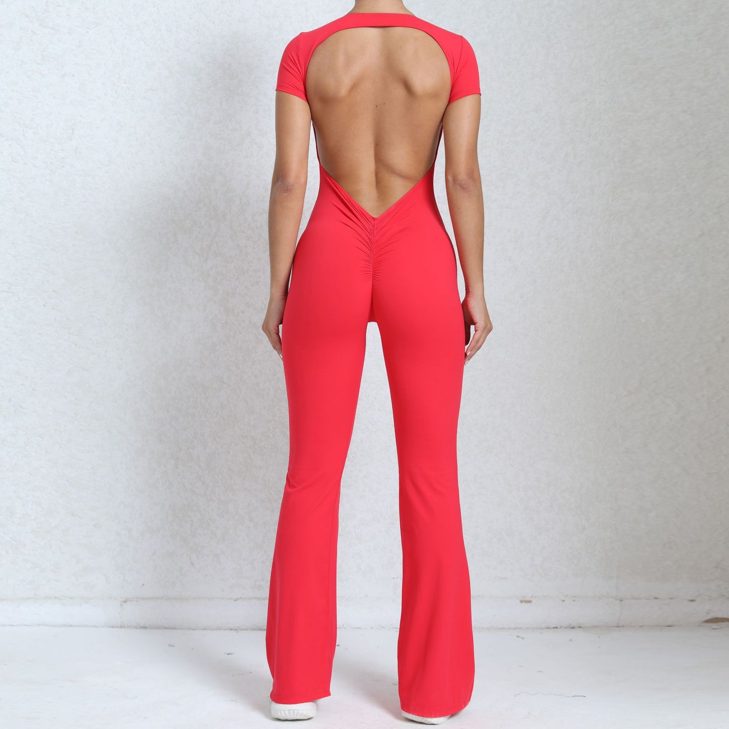 Mono deportivo de fitness para yoga, exterior, de manga corta y espalda descubierta con tacto nude