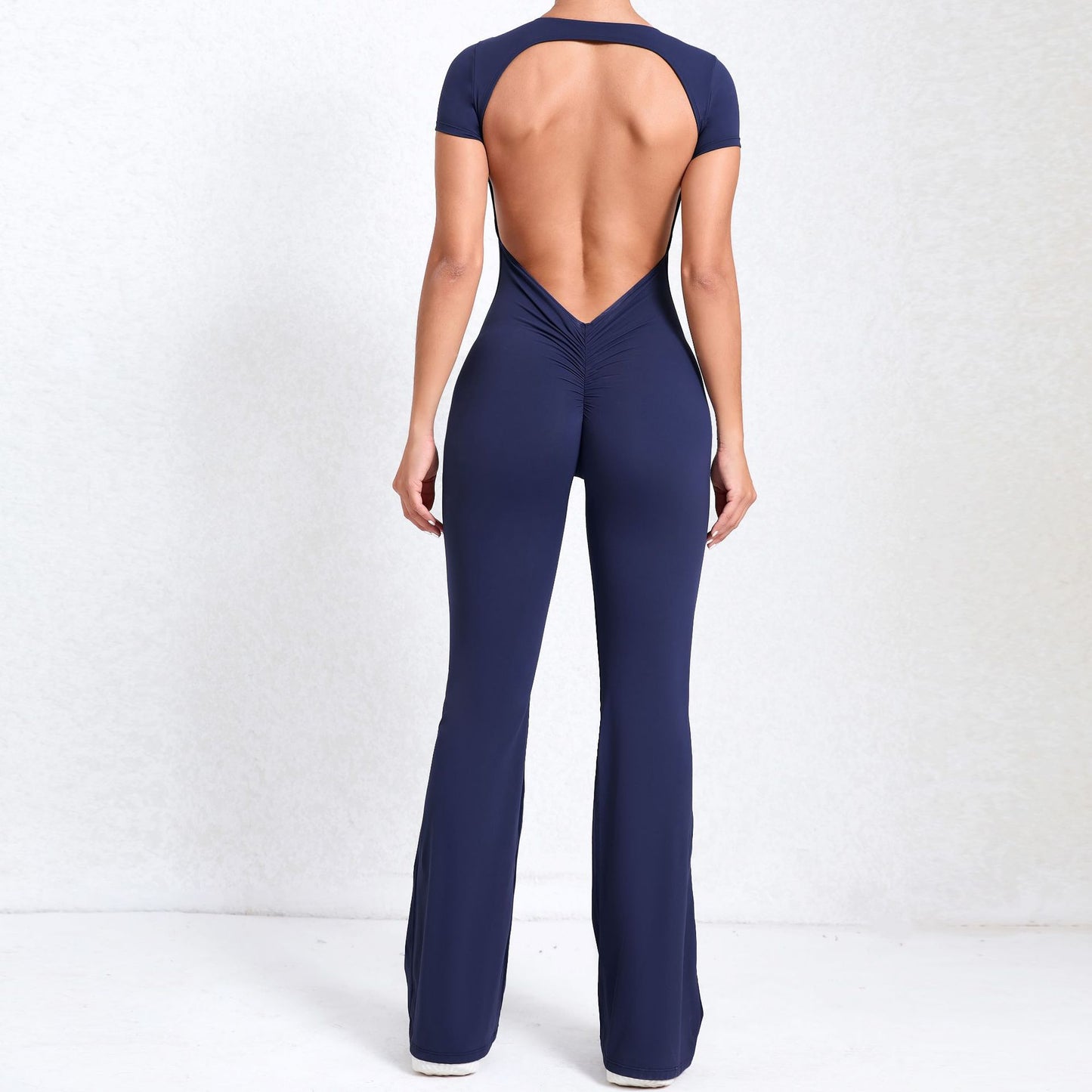 Mono deportivo de fitness para yoga, exterior, de manga corta y espalda descubierta con tacto nude