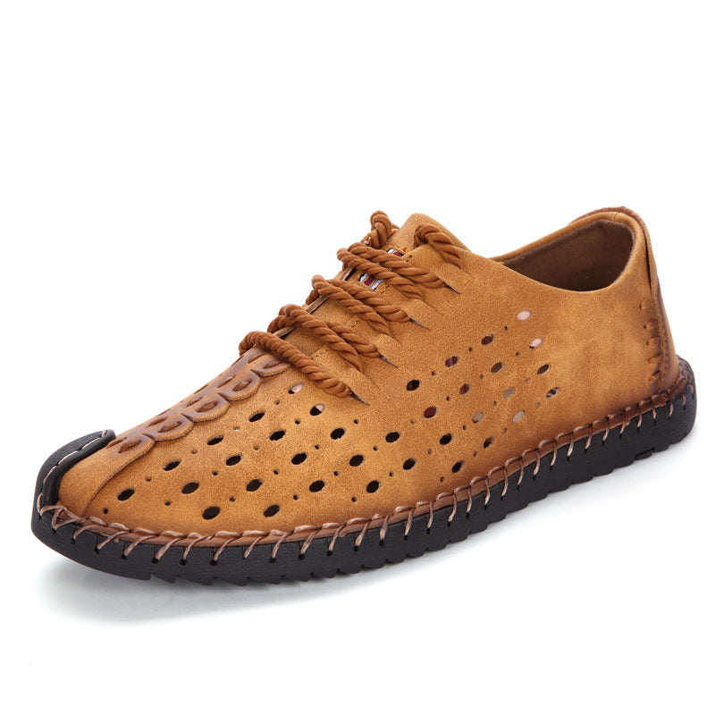 Zapatos de hombre transpirables y huecos con costuras a mano Gommino