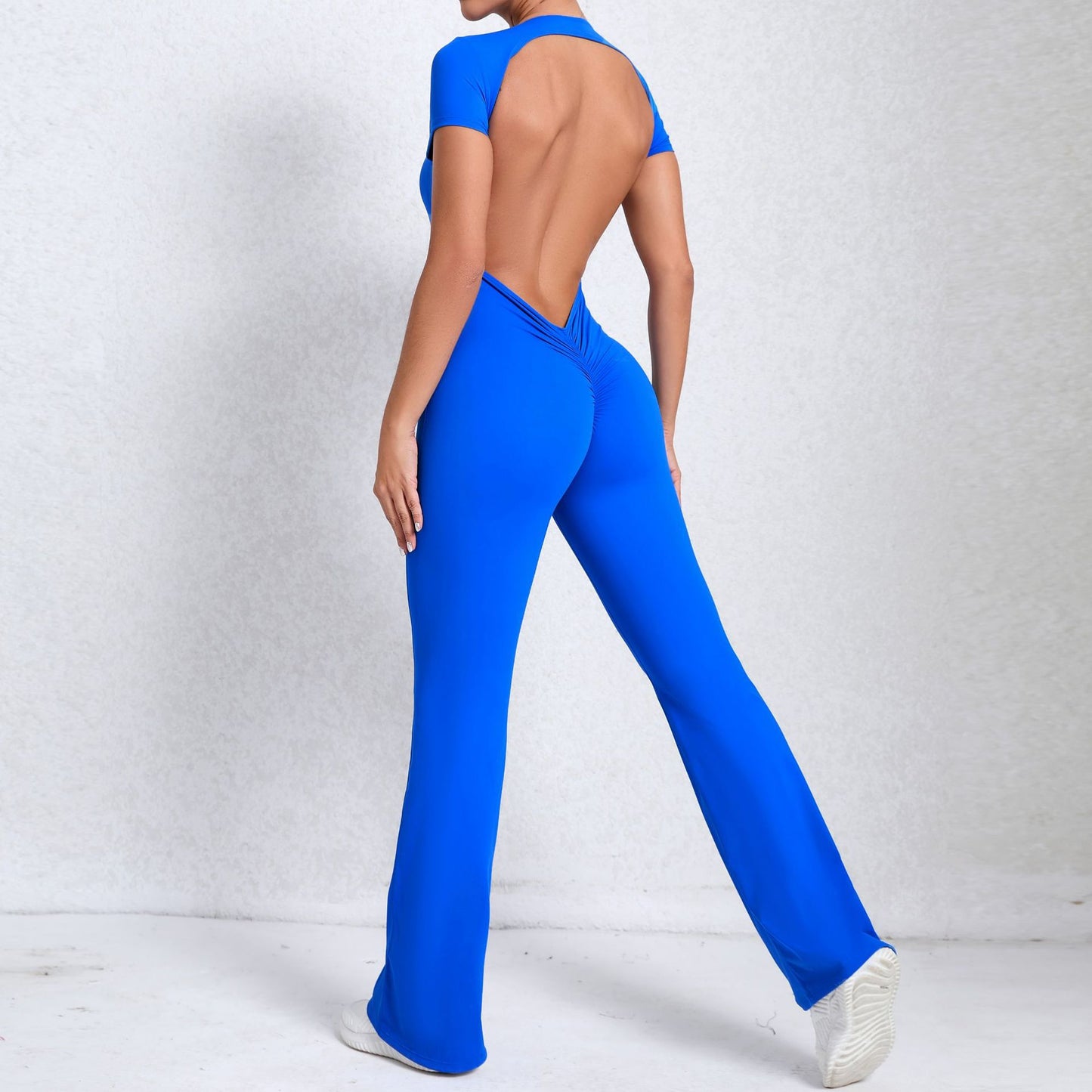Mono deportivo de fitness para yoga, exterior, de manga corta y espalda descubierta con tacto nude