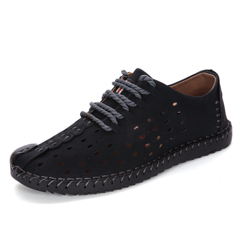 Zapatos de hombre transpirables y huecos con costuras a mano Gommino