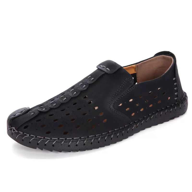 Zapatos de hombre transpirables y huecos con costuras a mano Gommino