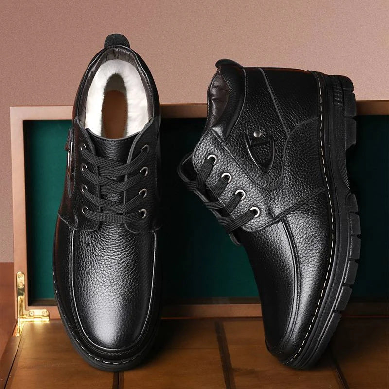 Zapatos de cuero gruesos y cálidos con forro polar para hombres de mediana edad y ancianos de invierno