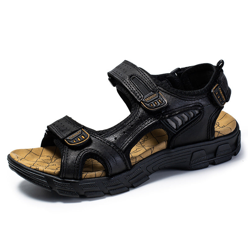 Sandalias de cuero estilo retro casual para hombre, estilo playa y exterior.