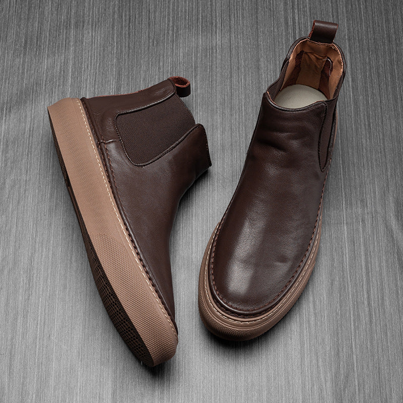 Zapatos de cuero de caña alta de estilo británico de lana para hombre