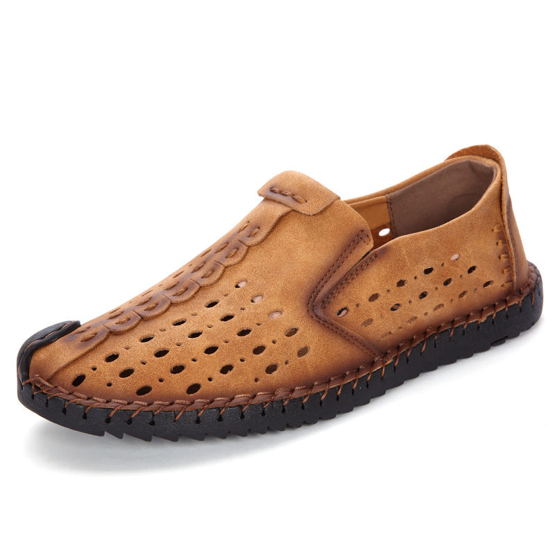 Zapatos de hombre transpirables y huecos con costuras a mano Gommino