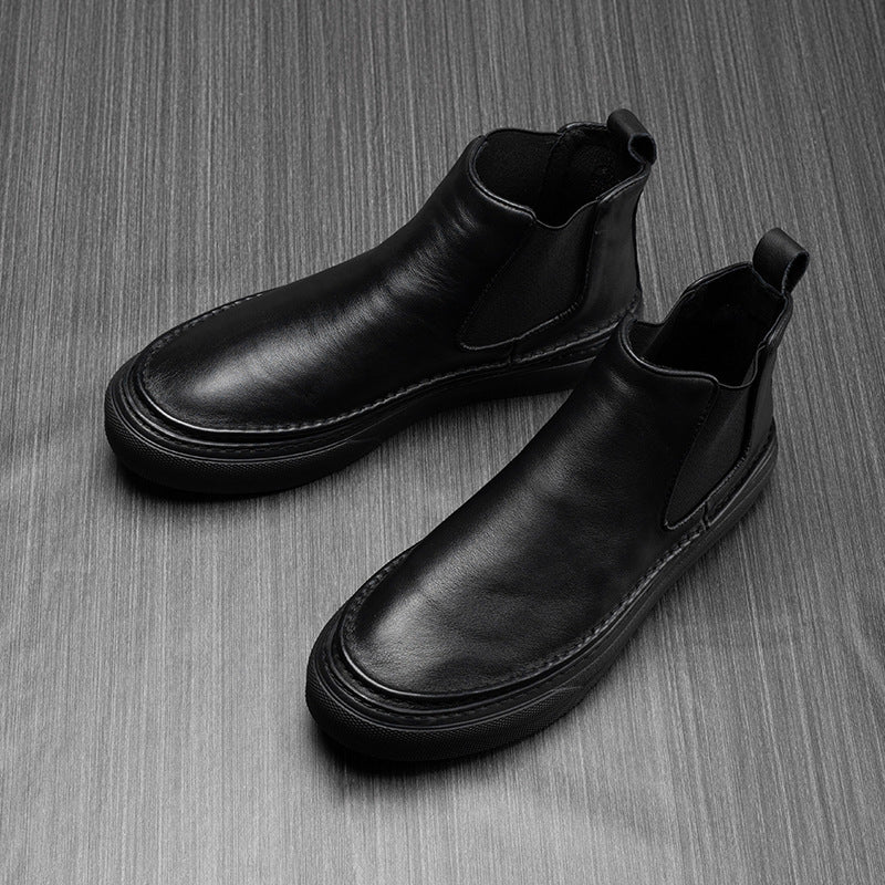Zapatos de cuero de caña alta de estilo británico de lana para hombre
