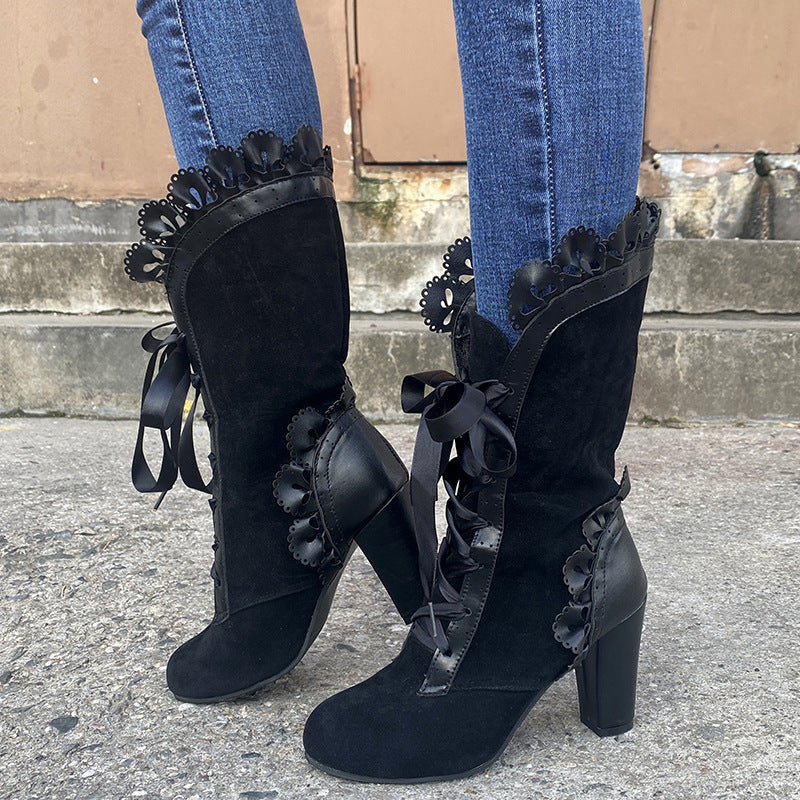 Botas de cuero de tacón grueso para mujer, nuevas, de otoño e invierno, de talla grande