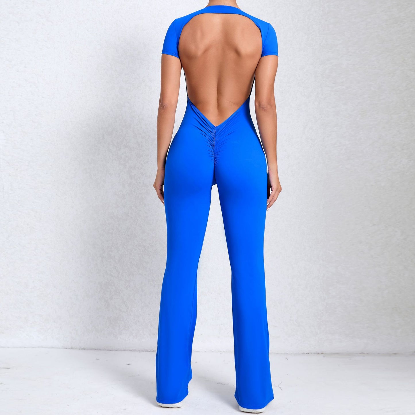 Mono deportivo de fitness para yoga, exterior, de manga corta y espalda descubierta con tacto nude