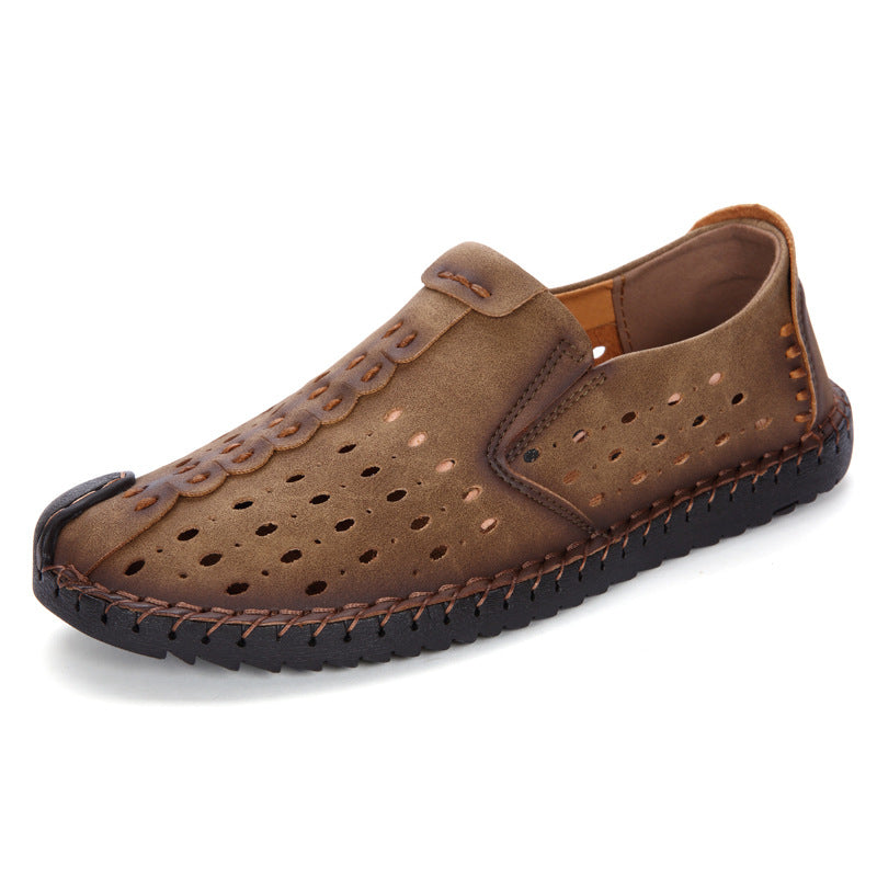 Zapatos de hombre transpirables y huecos con costuras a mano Gommino