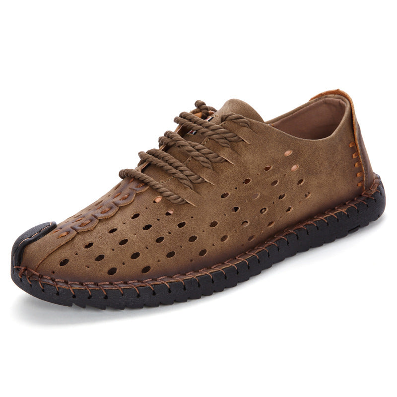 Zapatos de hombre transpirables y huecos con costuras a mano Gommino