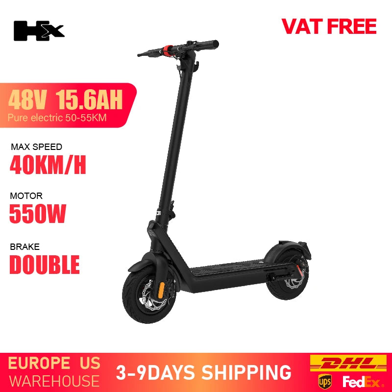 HX X9 Adult Electric Scooter 15.6AH 550W 48V 40KM/H Foldable Electric Kick Scooter 10 Inch E Scooter Electric Skateboard