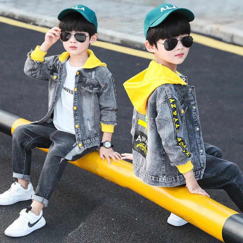 Veste en jean garçon printemps automne sweat à capuche