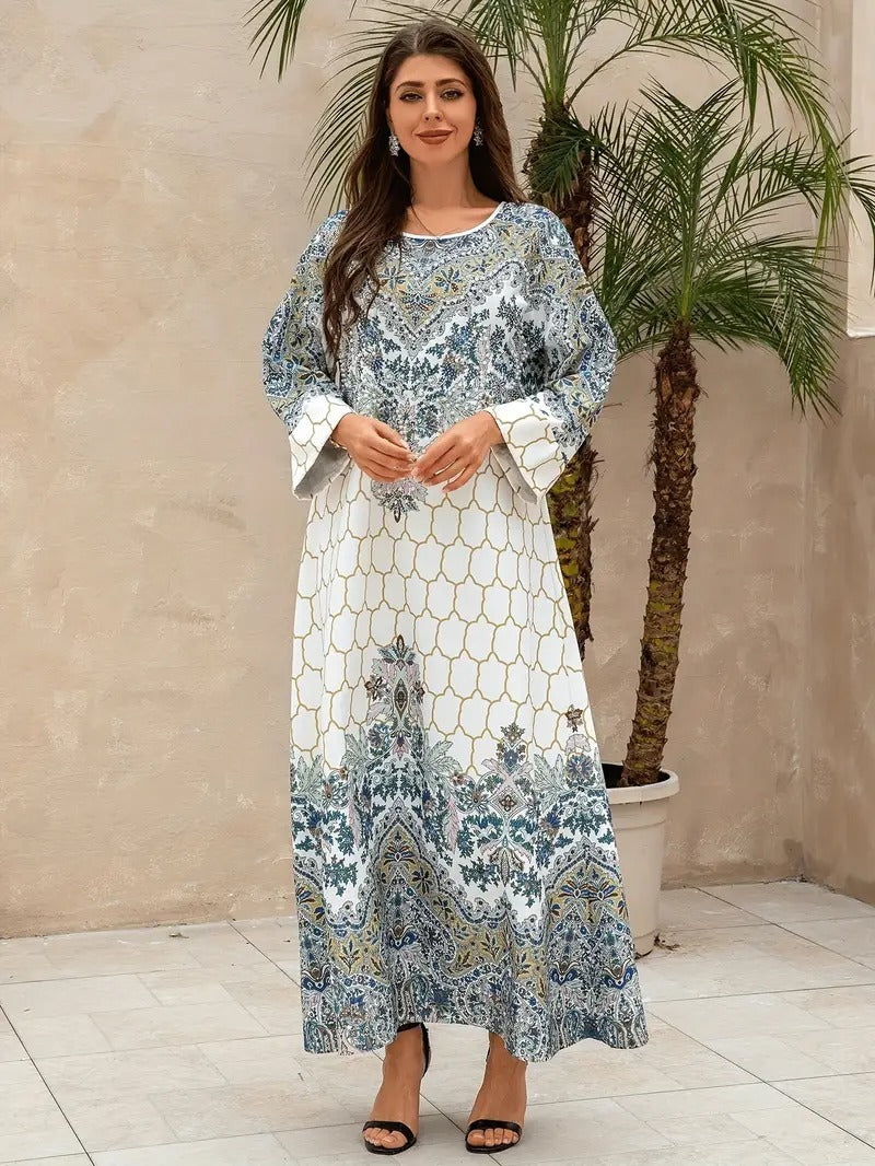 Abaya Yahua con estampado floral para mujer: vestido de manga larga y estilo regular