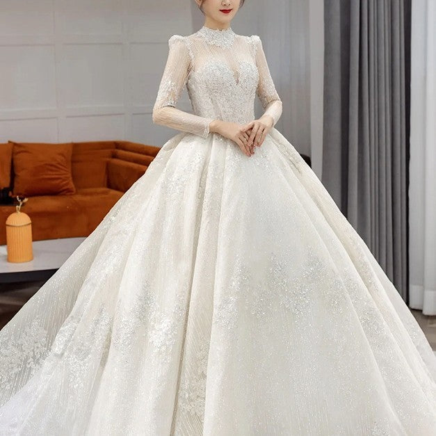 Vestido de novia ligero vintage francés de manga larga
