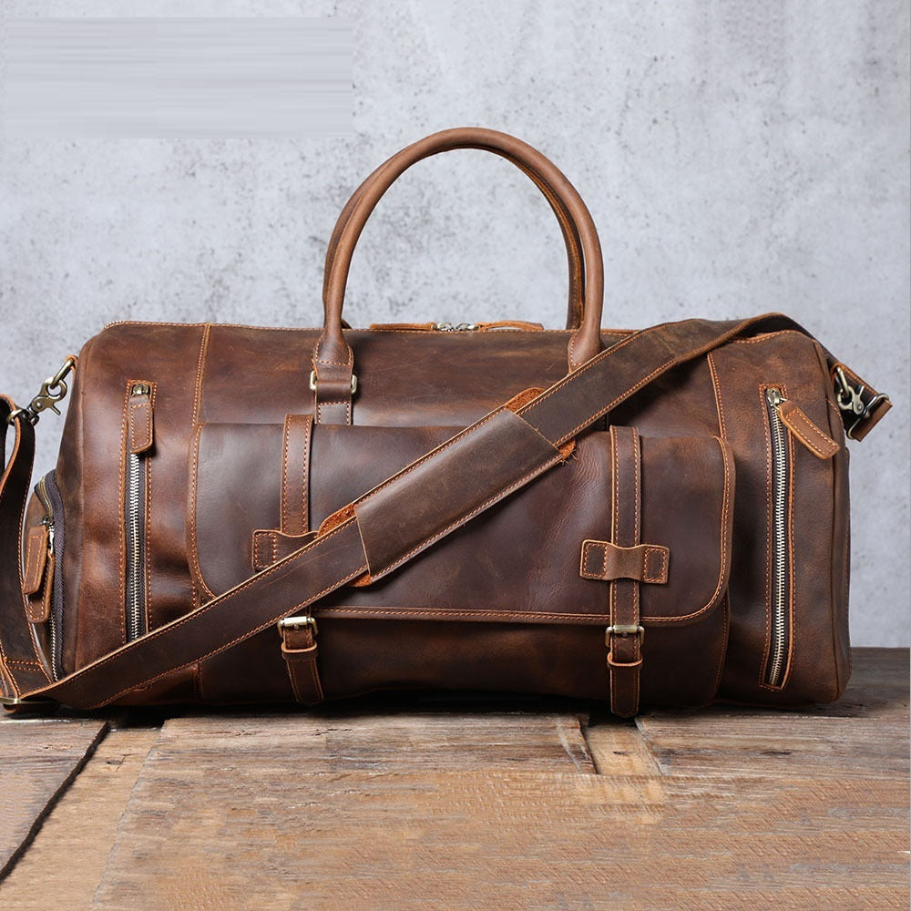 Bolso de mano de piel de vaca de primera capa, de gran capacidad, estilo retro, para hombre