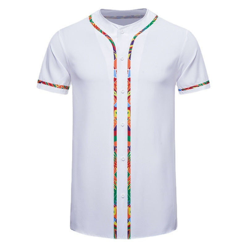 Men's Short-sleeved Shirt Multicolor Printing Round Neck