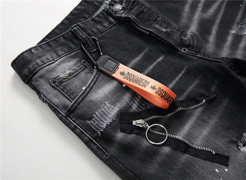 Pantalones vaqueros para hombre famosos D2, pantalones vaqueros ajustados para hombre, pantalones vaqueros con cremallera, pantalones pitillo con agujeros azules