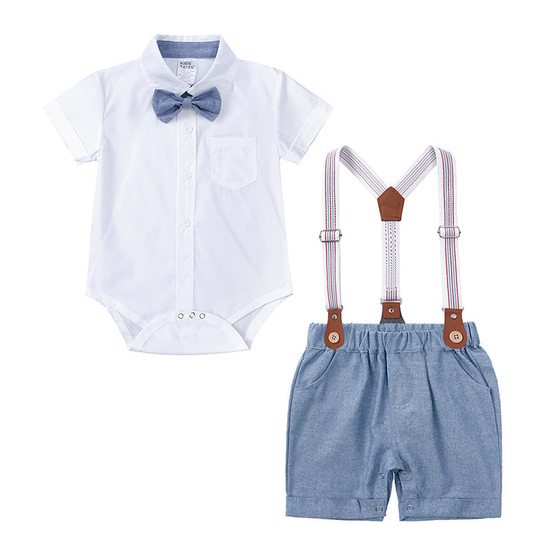 Conjunto de pantalones cortos con lazo y tirantes en la espalda para caballero niño