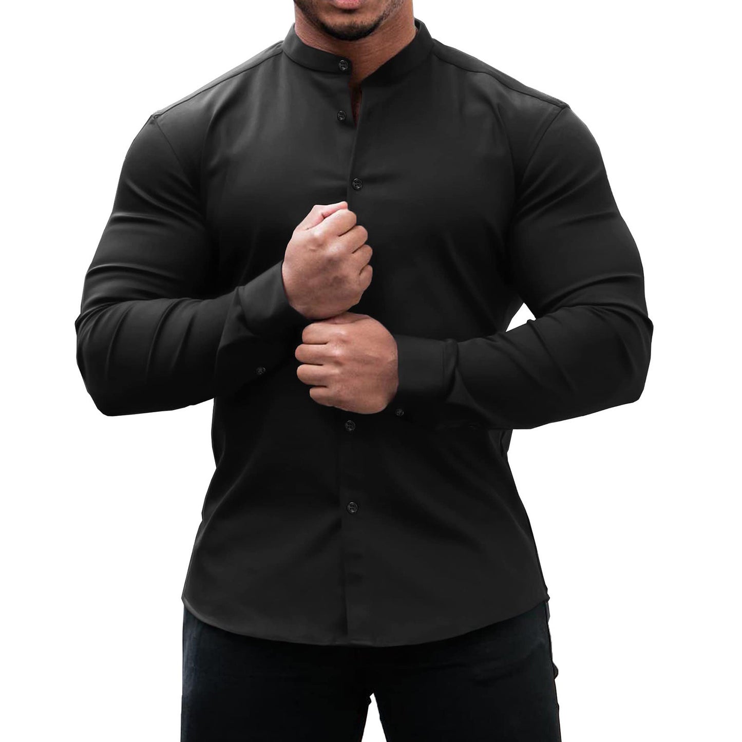 Camisa de manga larga para hombre, Tops informales con botones, ropa informal de Color sólido para hombre