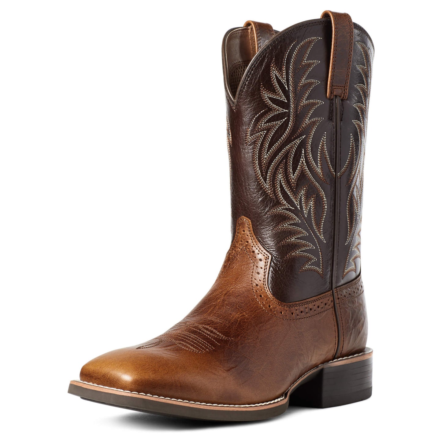 Bota de vaquero occidental con cabeza ancha y costura con grabado vintage y bordado alto