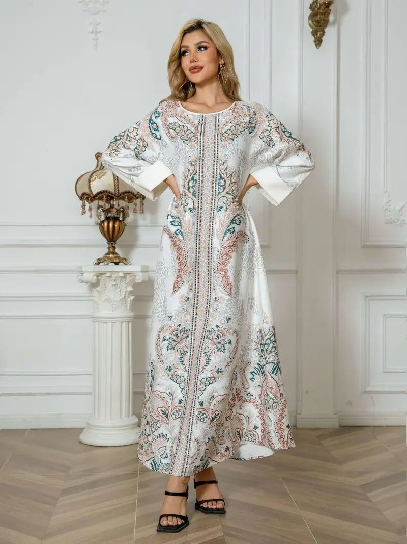 Vestido caftán largo con estampado de leopardo para mujer