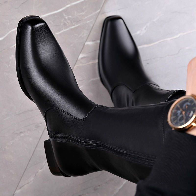 Botas de cuero de caña alta de negocios con punta puntiaguda para hombre