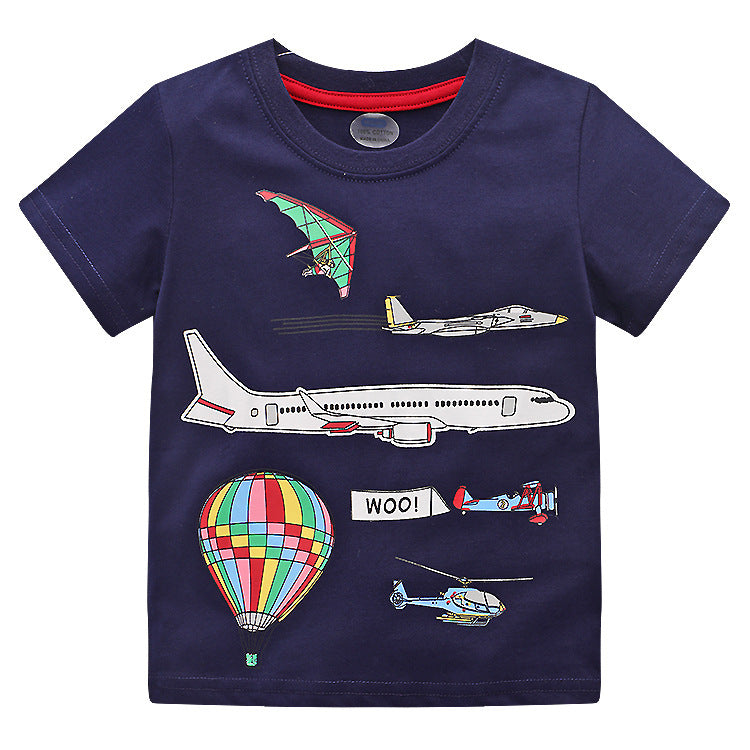 Camiseta de manga corta con bordado y estampado de dibujos animados para niños de verano