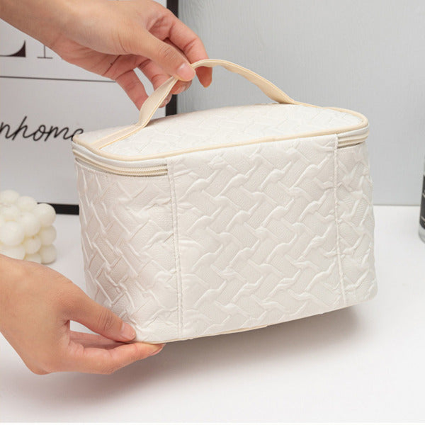 Bolsa de maquillaje portátil de viaje de gran capacidad blanca