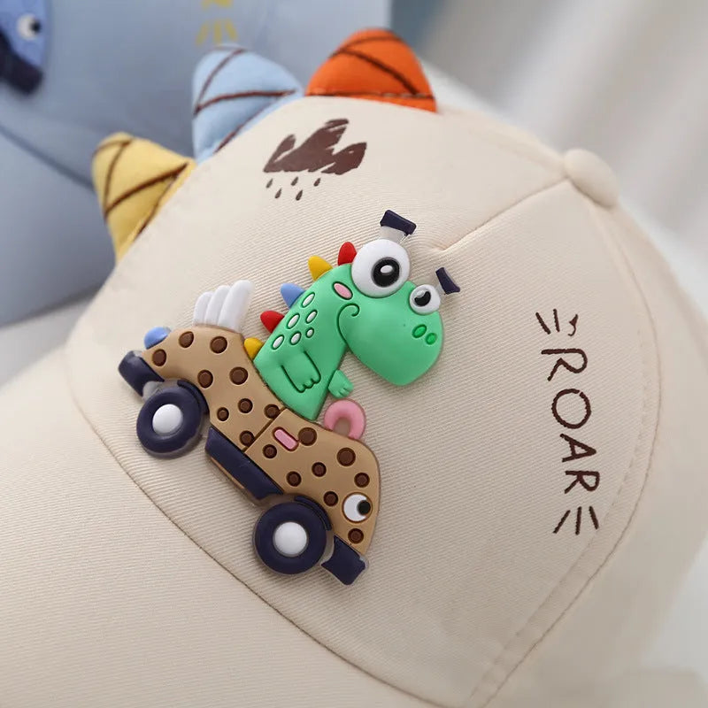 Gorra con visera de coche de dinosaurio, bordado de niños y niñas de estilo coreano