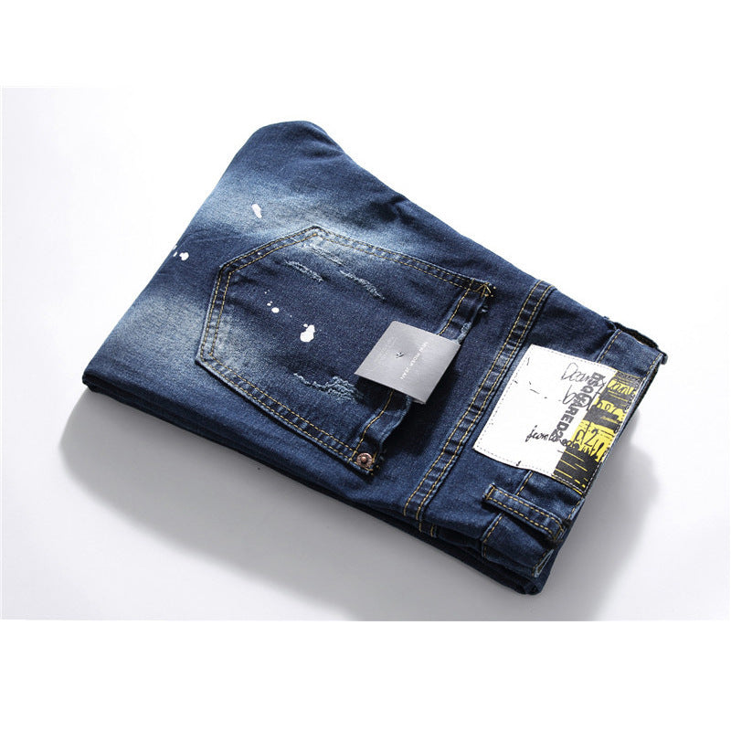 Pantalones vaqueros para hombre famosos D2, pantalones vaqueros ajustados para hombre, pantalones vaqueros con cremallera, pantalones pitillo con agujeros azules