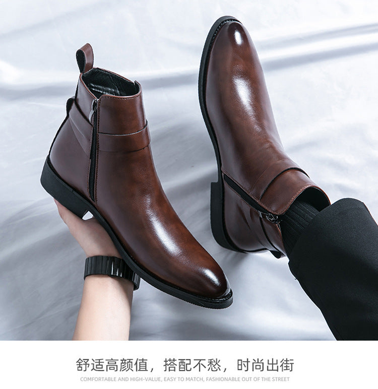 Zapatos de cuero de caña alta de moda de estilo británico para hombres Botas Martin de media caña con cremallera lateral