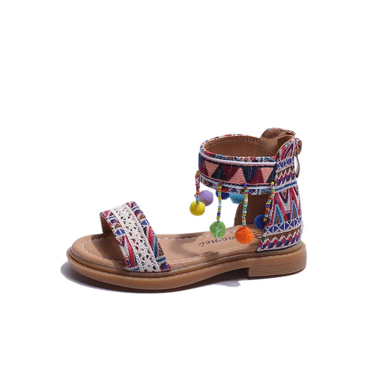 Sandalias de vacaciones de estilo étnico y extranjero para niñas