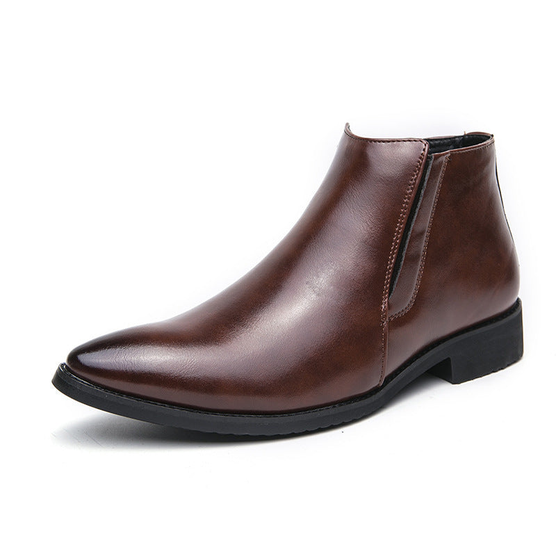 Zapatos de cuero de caña alta Botas de tobillo para ropa de trabajo británica con cremallera lateral para hombres