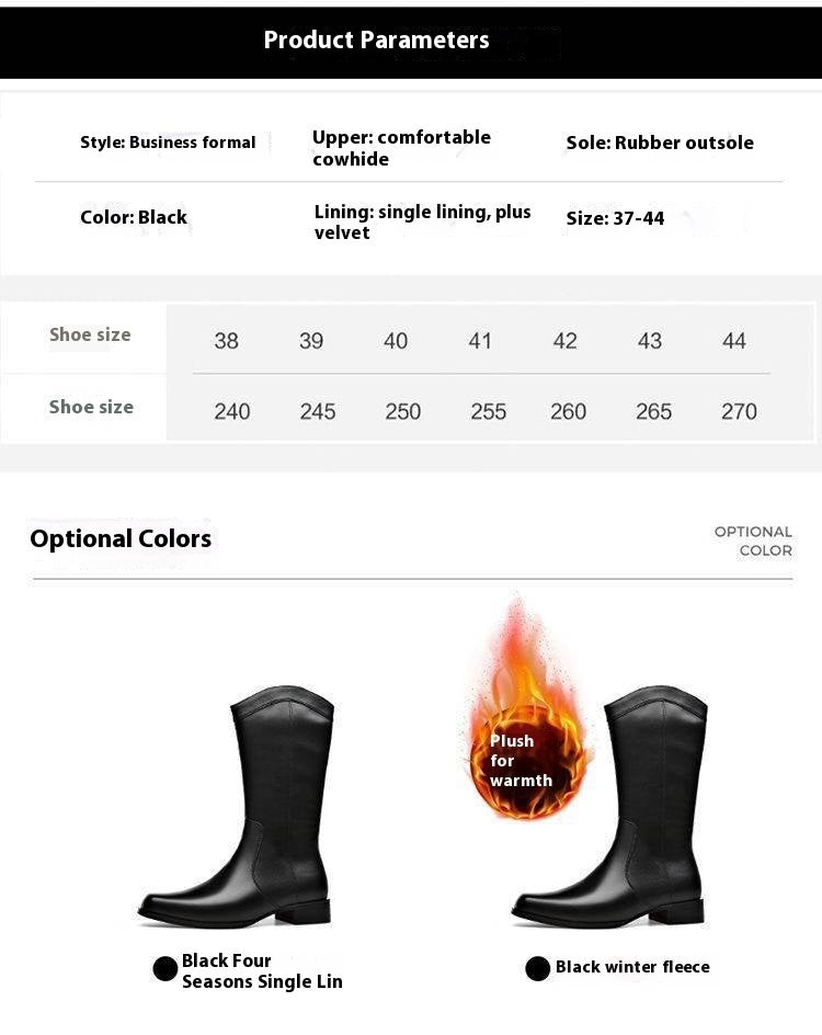 Botas de cuero de caña alta de negocios con punta puntiaguda para hombre