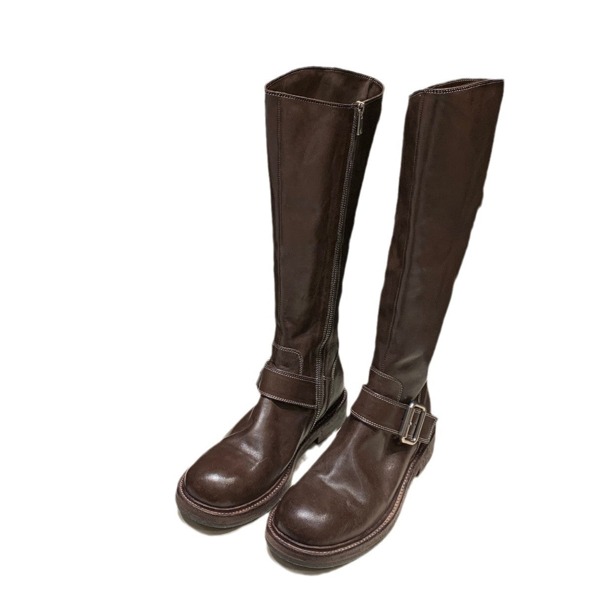 Botas de piel lavada con tacón grueso y punta redonda para mujer