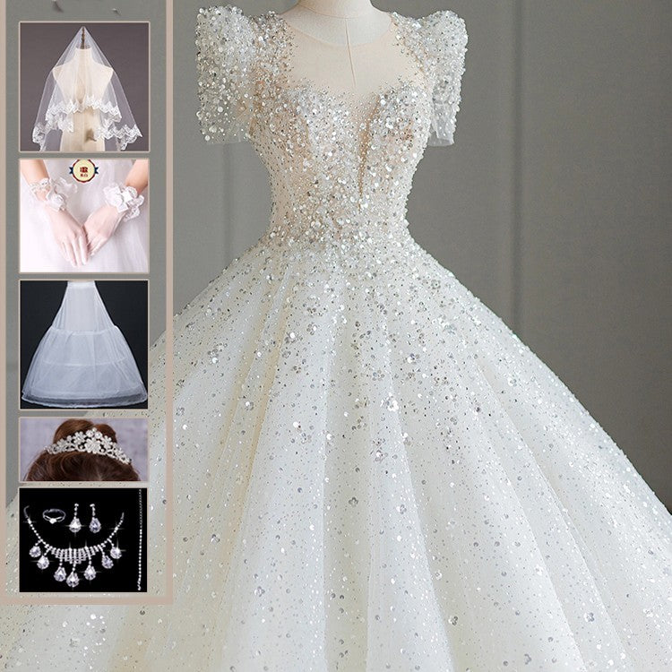 Nuevo hilo principal para novias, cola grande, textura princesa mayor, hilo pequeño para exteriores