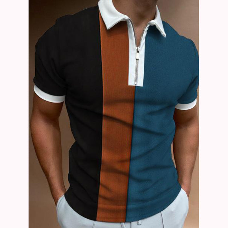 Men's Casual Short Sleeve Zip Print Polo Shirt