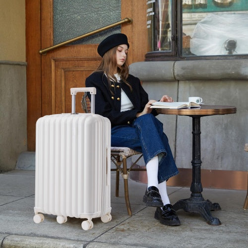 ABS Spinner Wheel Luggage Carry On Suitcase With Cup Holder USB Port Phone Holder 20 24 28