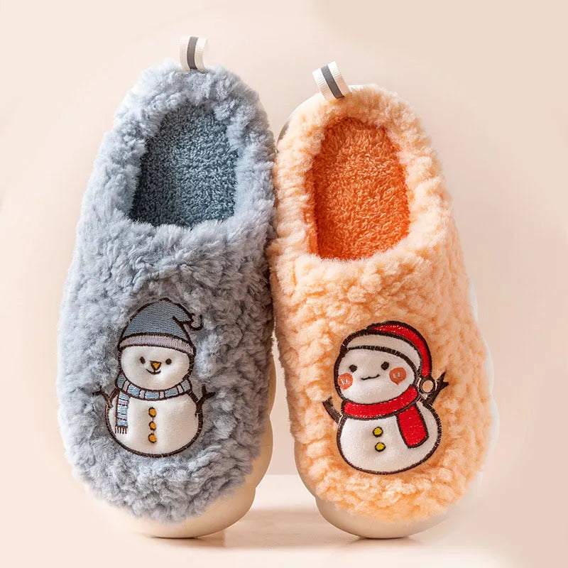 Lindas zapatillas de muñeco de nieve invierno interior cálido felpa suela gruesa antideslizante casa zapatilla zapatos