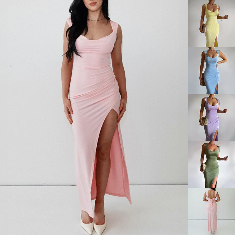 Vestido ajustado sin mangas con abertura y lazo en la espalda, moda para mujer