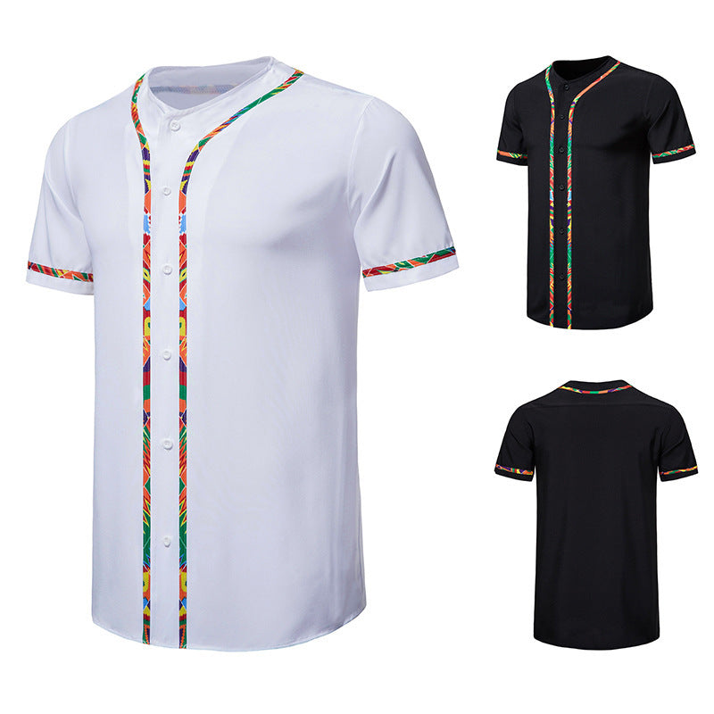 Men's Short-sleeved Shirt Multicolor Printing Round Neck