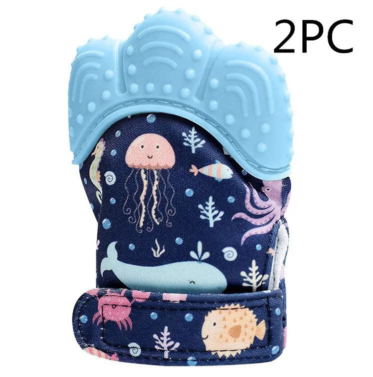 Guantes molares de silicona antimordeduras para dentición de bebé, juguetes con sonido para niños