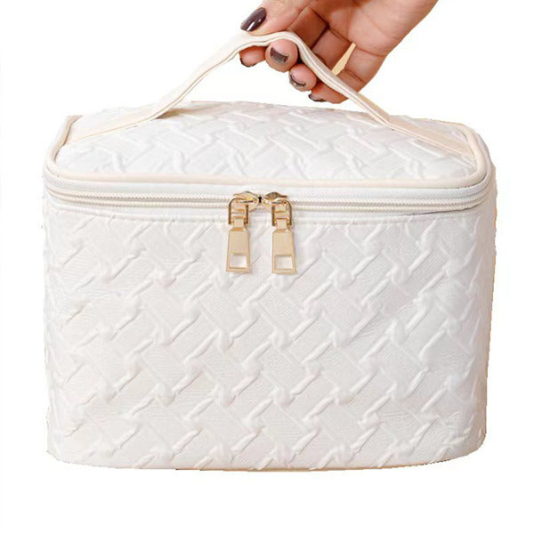 Bolsa de maquillaje portátil de viaje de gran capacidad blanca