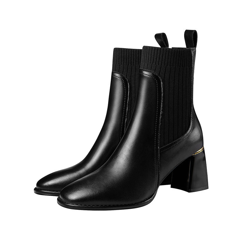 Zapatos de mujer retro de tubo medio con tacón grueso y punta redonda