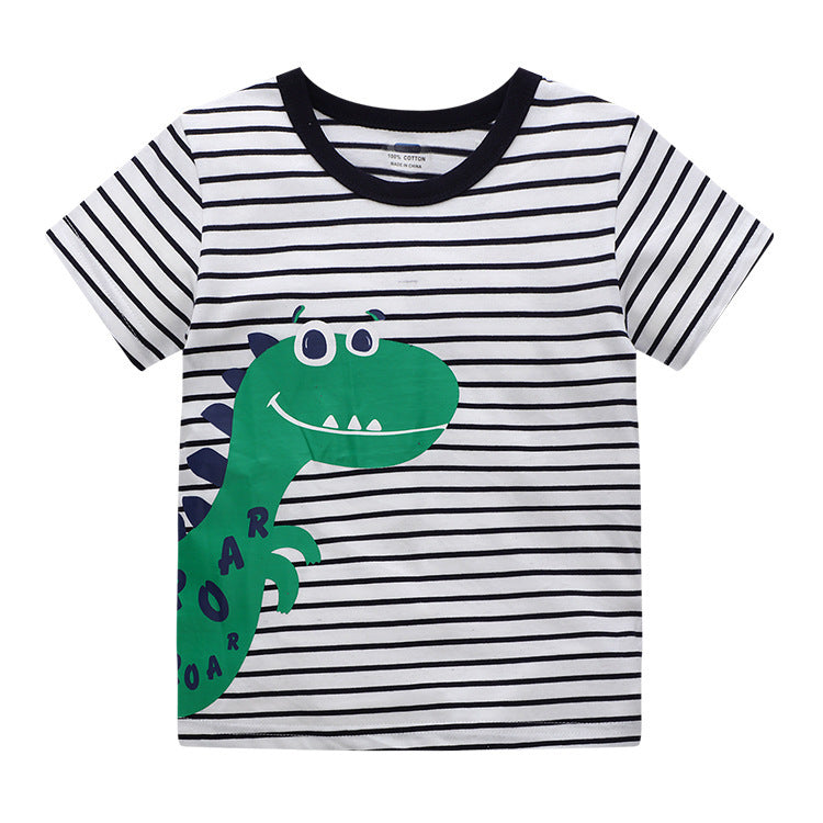 Camiseta de manga corta con bordado y estampado de dibujos animados para niños de verano