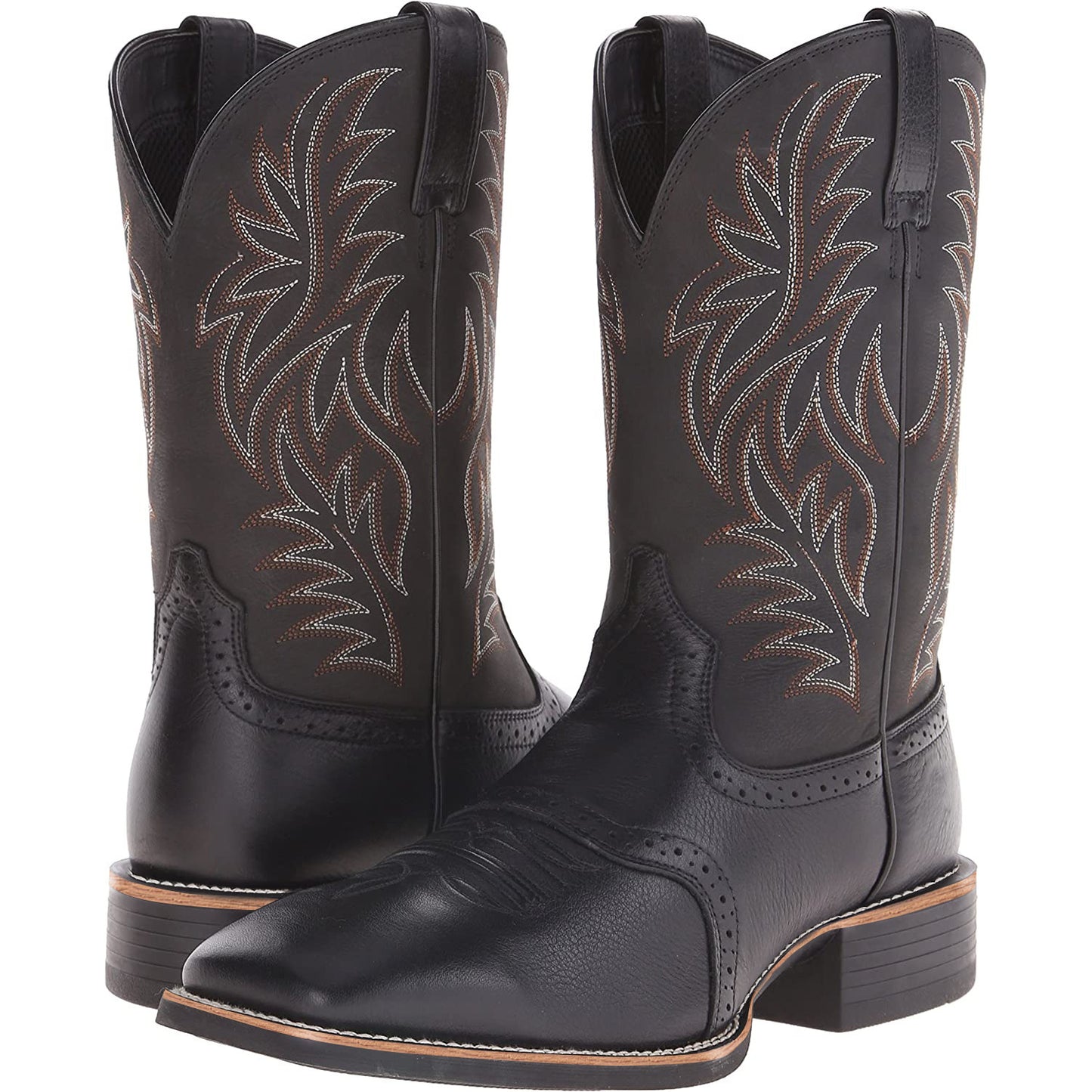 Bota de vaquero occidental con cabeza ancha y costura con grabado vintage y bordado alto